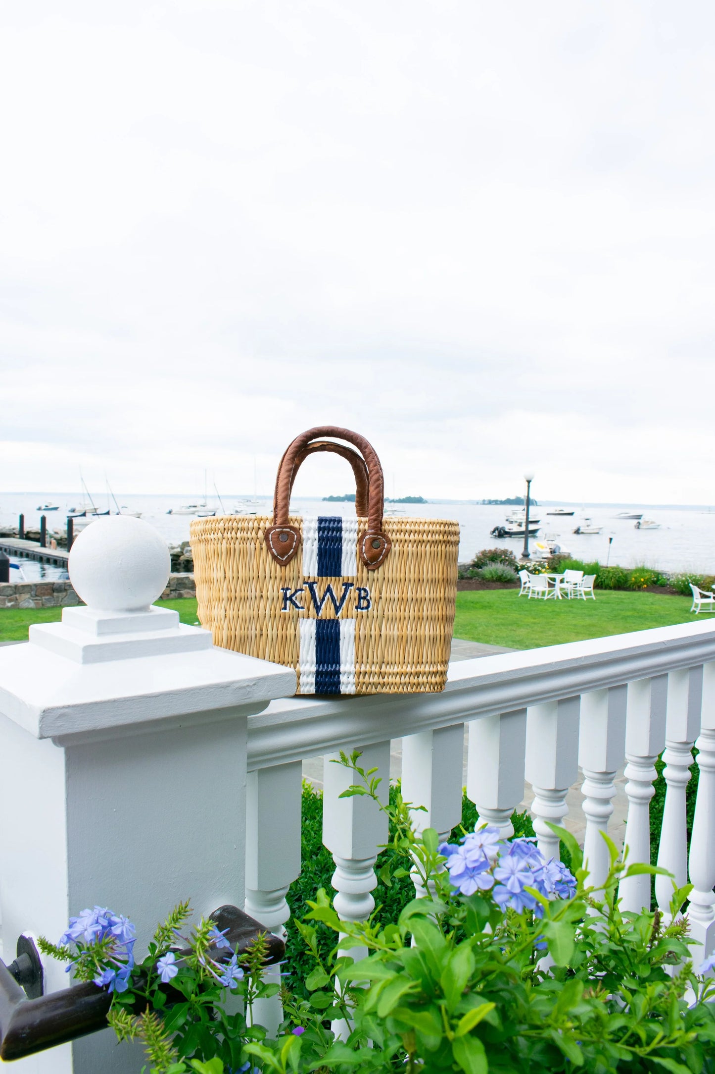 Small personalized Barbara rattan basket purse with hand painted initials