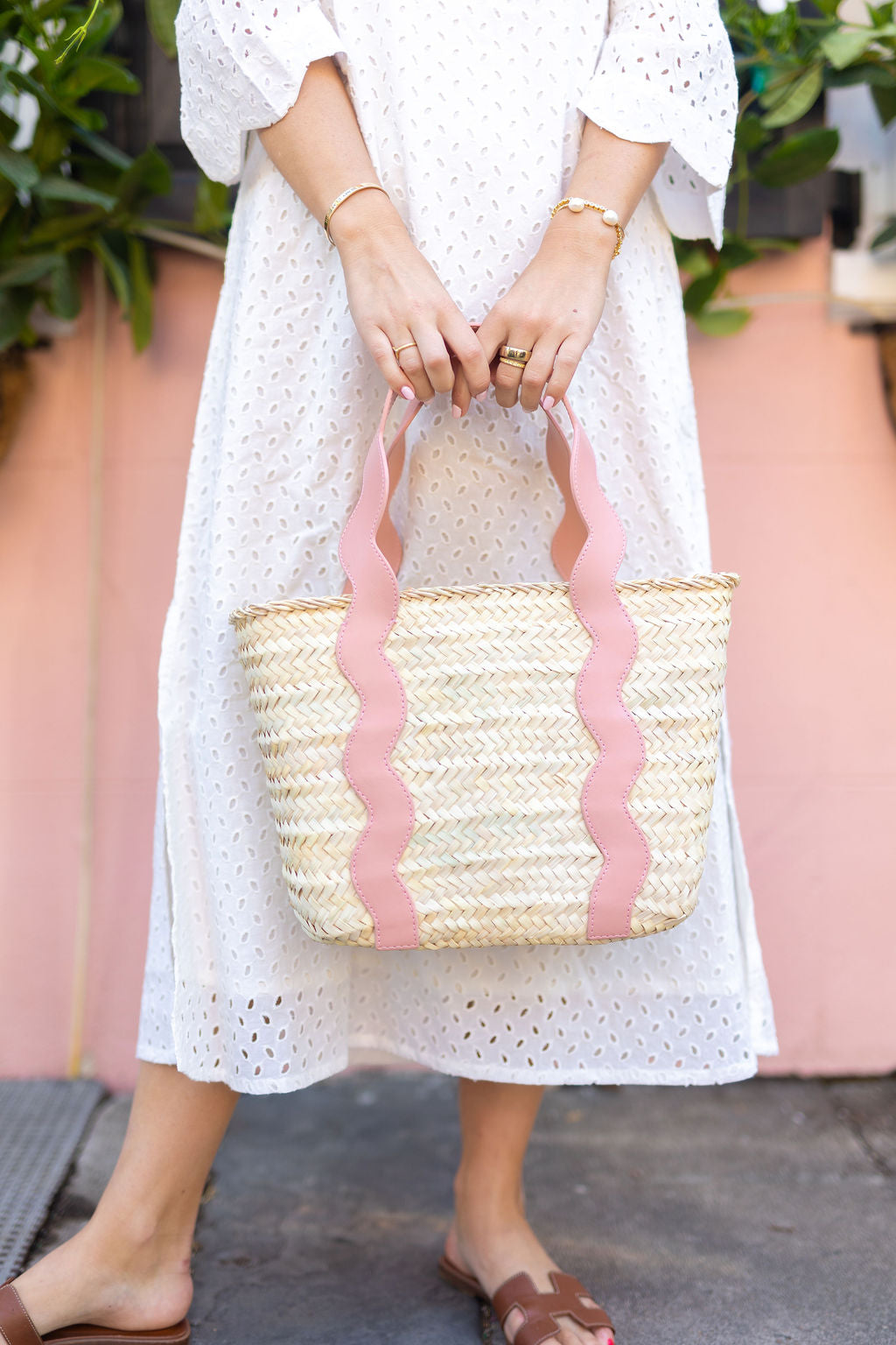 A full view of the Ridgely travel beach tote highlighting its deep, roomy interior and sturdy flat-bottom base.
