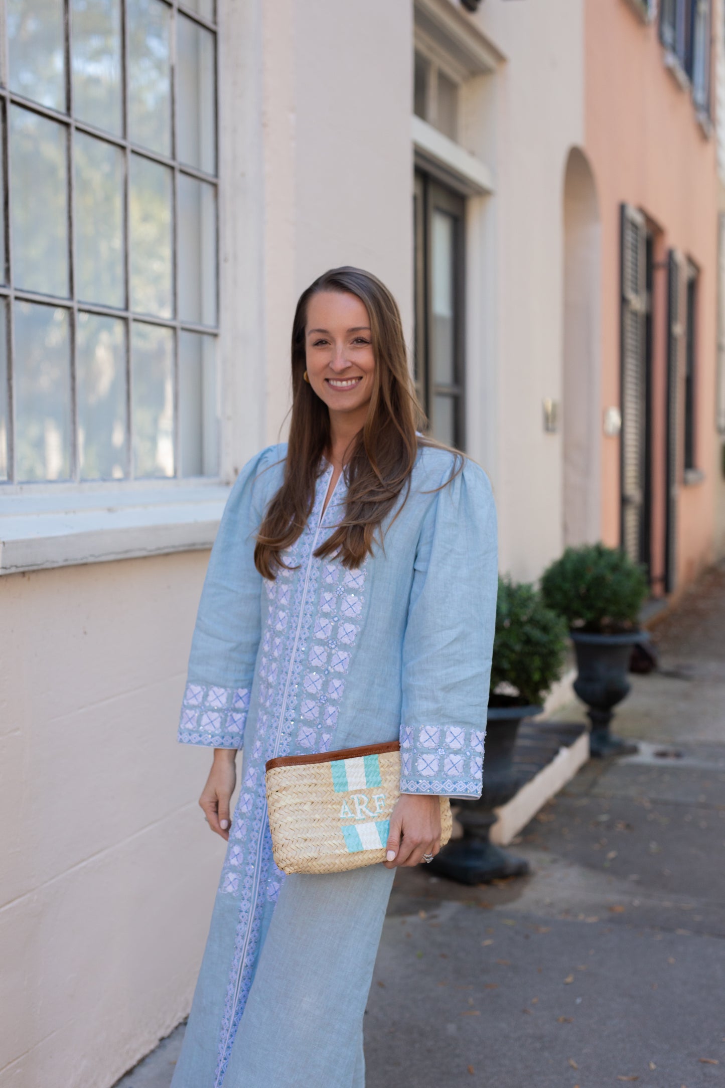 Breck and Grier Mimi Clutch with a custom hand painted monogram and vertical shadow stripes