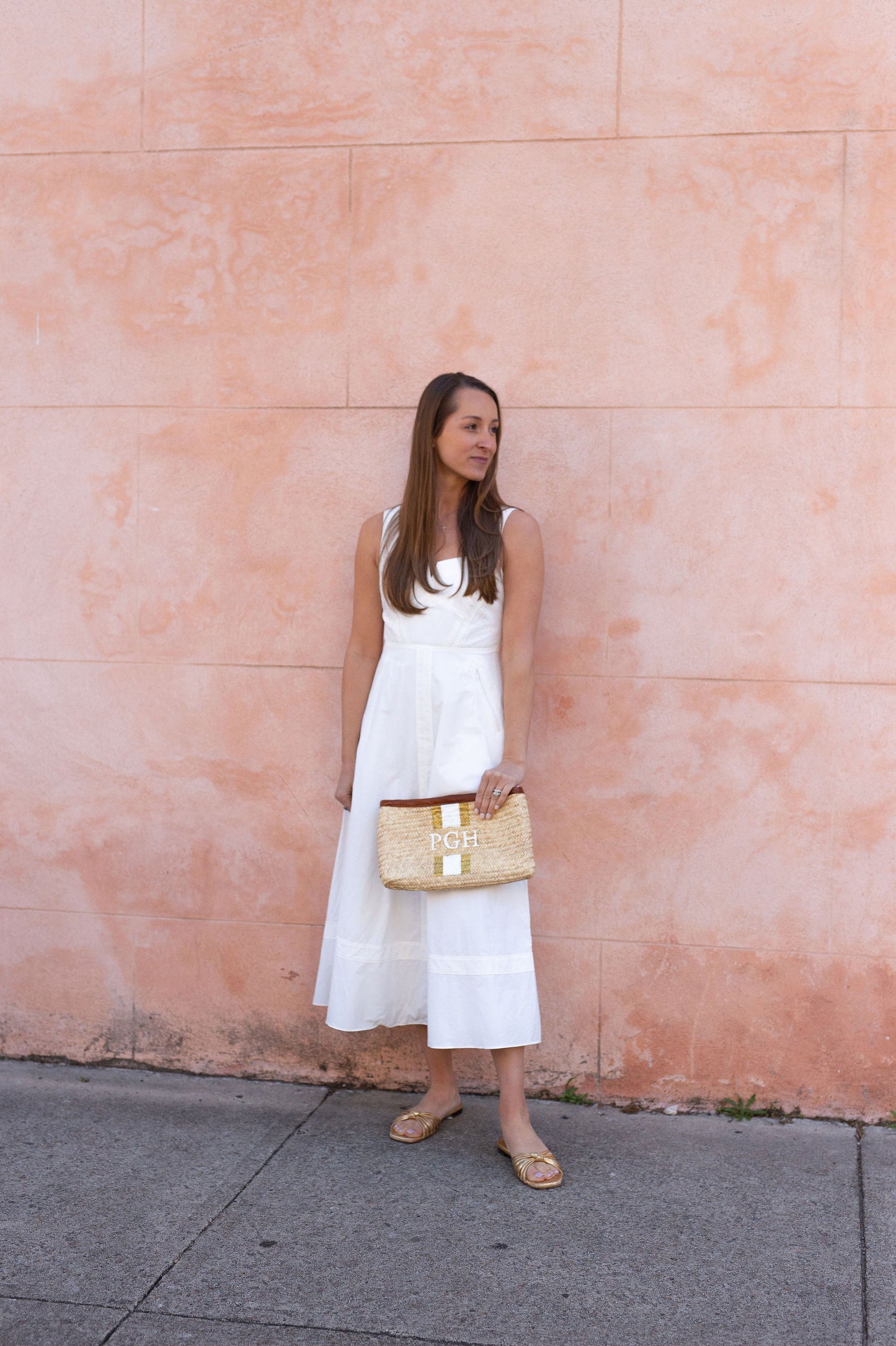 Breck and Grier Mimi Clutch with a custom hand painted monogram and vertical shadow stripes