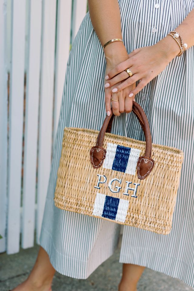 Small personalized Barbara rattan basket purse with hand painted initials